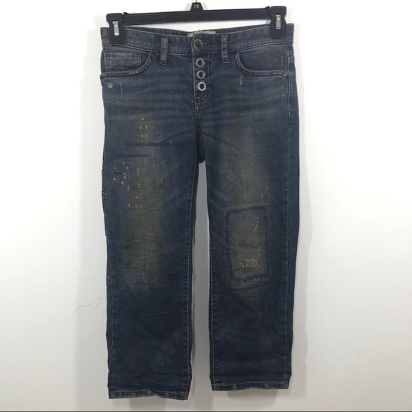 Free People Denim - Free People Crop Jeans Distressed Paint Patched